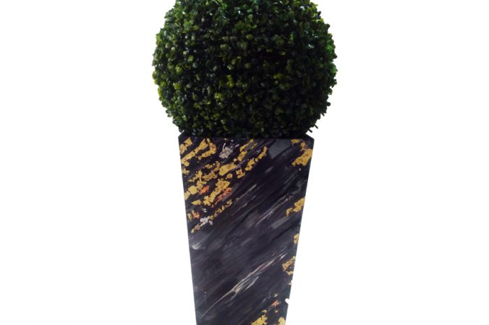 50022-VS-Dekoral Dekoratif Siyah Ahşap Vazolu Vintage Top Şimşir 83 cm